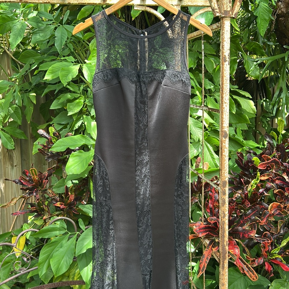 Vintage Jessica McClintock Made in USA Black Lace Panel Formal Sleeveless Dress - Picture 2 of 7